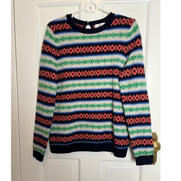 Vineyard Vines Women's M Lambswool Cashmere Sweater Fair Isle Crew Neck Blue - Picture 1 of 9